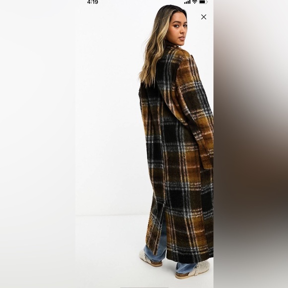 ASOS DESIGN smart dad wool mix coat in brushed check in brown. Size 4 - Picture 3 of 9